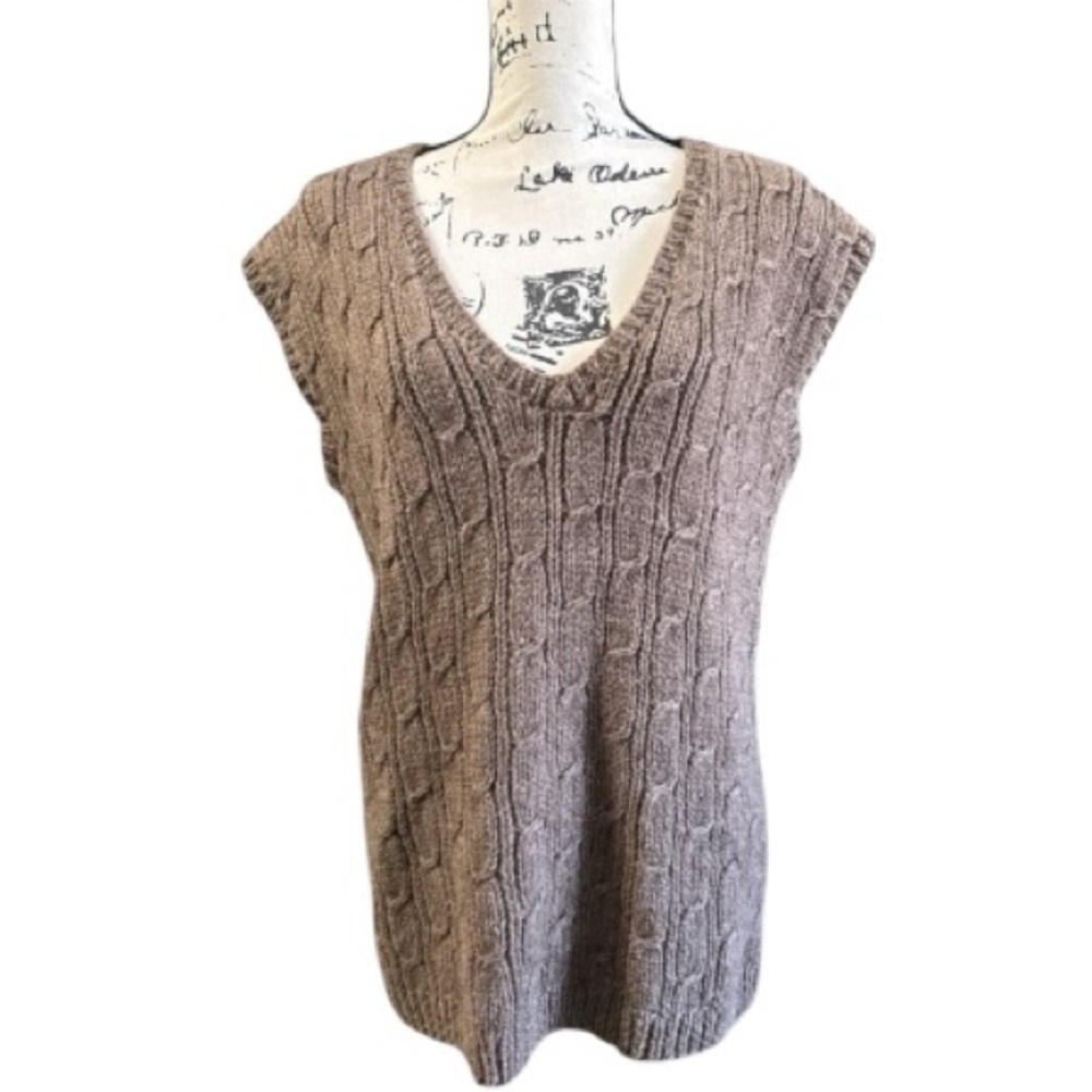 Handmade V Neck Cable Knit Sweater Vest Cocoa Brown Warm Comfy Layering Fit M/L